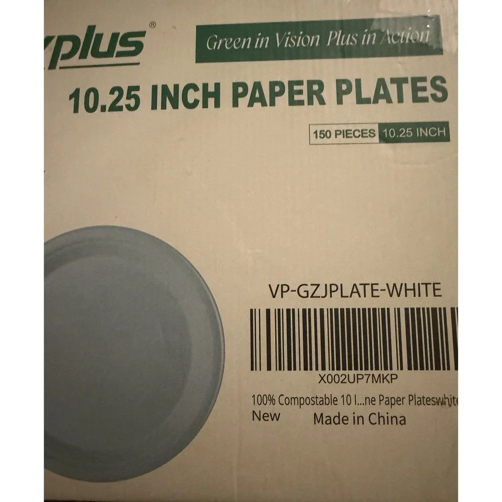 Vplus 150 Pack Compostable Disposable Paper Plates 10.25 inch Super Strong